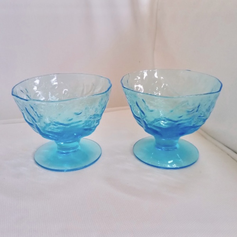 Set Of 2 Seneca Morgantown DRIFTWOOD Peacock Blue Blue Champagne Glass Dessert